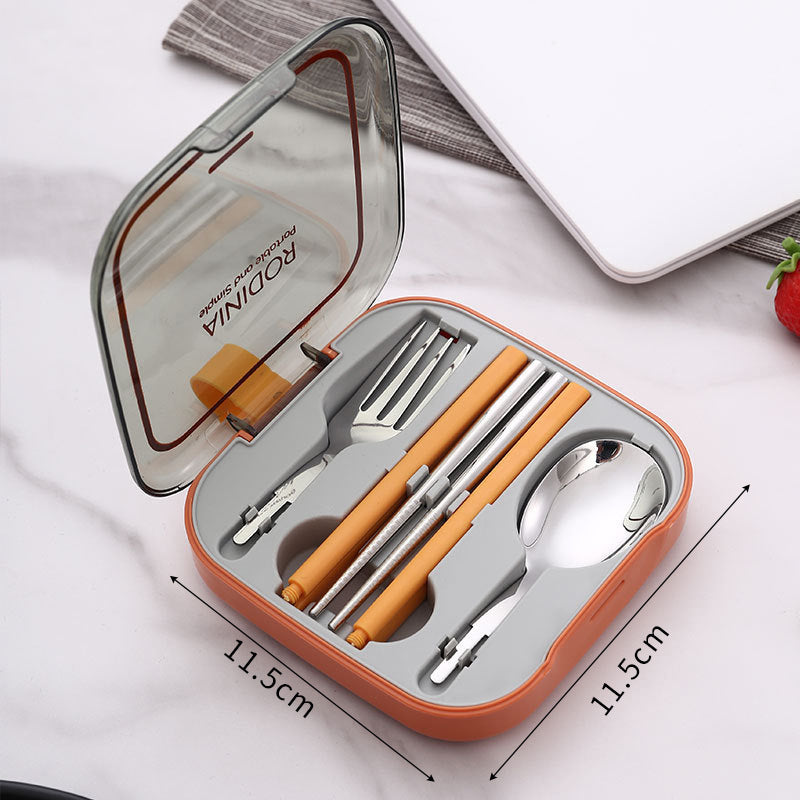 2 Sets Orange And Grey Portable Stainless Steel Cutlery Set - Reusable Utensils (2 Fork, 2 Spoon, 2 pairs of Chopsticks) with Compact Travel Case