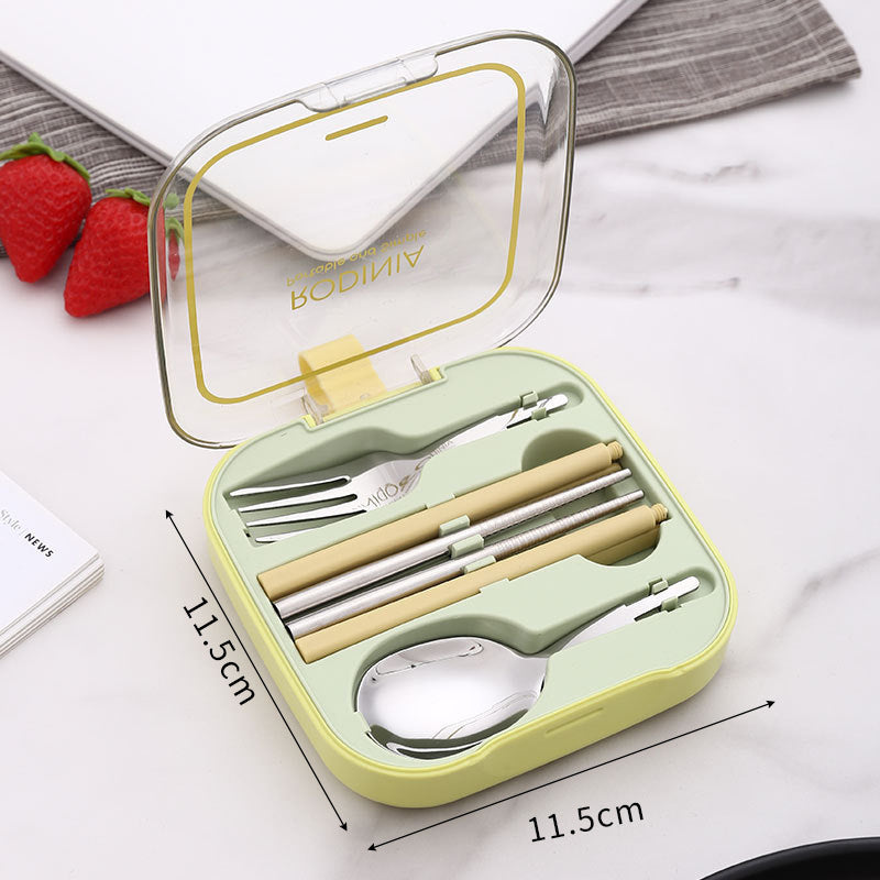 2 Sets Green Portable Stainless Steel Cutlery Set - Reusable Utensils (2 Fork, 2 Spoon, 2 pairs of Chopsticks) with Compact Travel Case