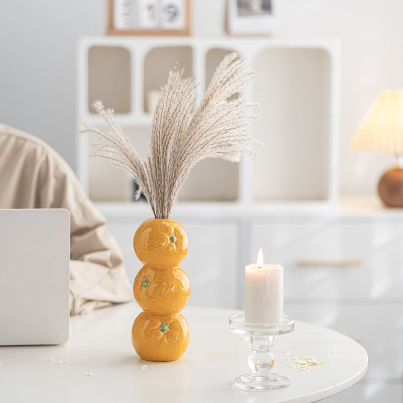 Bright Yellow Whimsical Stacked Orange Ceramic Vase - Modern Nordic Tabletop Decor