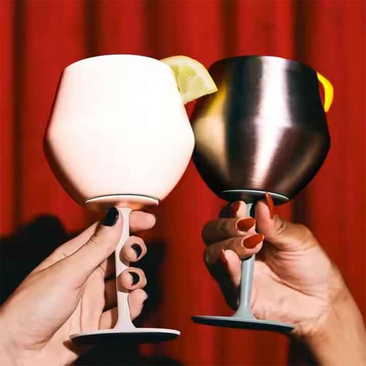 2 Pcs Purple Detachable Stainless Steel Wine Glass - 14oz (420ml) Portable Stemmed Goblet for Outdoors & Travel