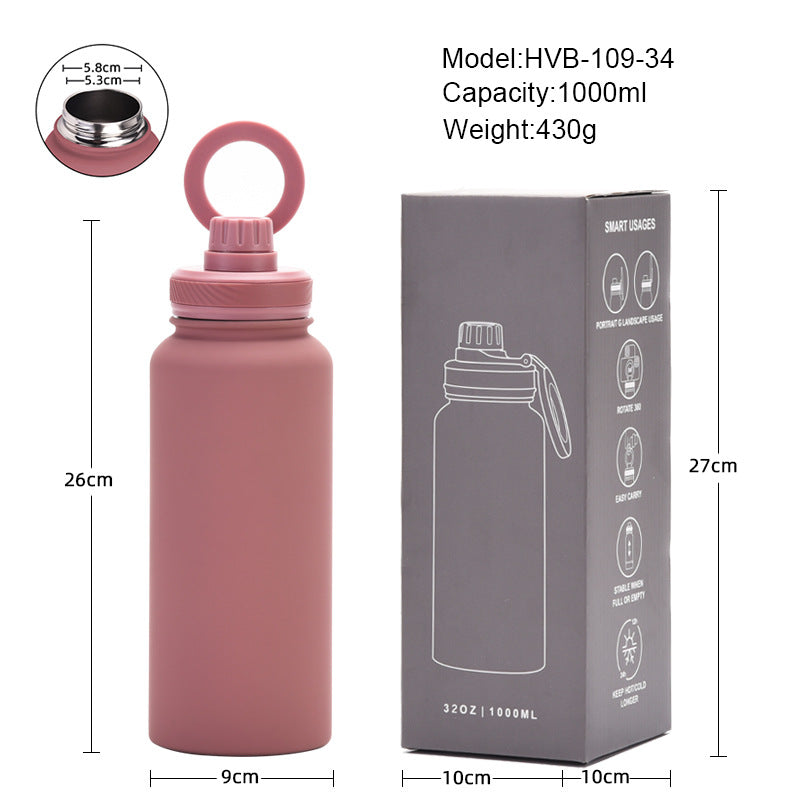 Light Pink 1L Stainless Steel Water Bottle with Magnetic Phone Holder Lid - Portable Hydration & Hands-Free Stand