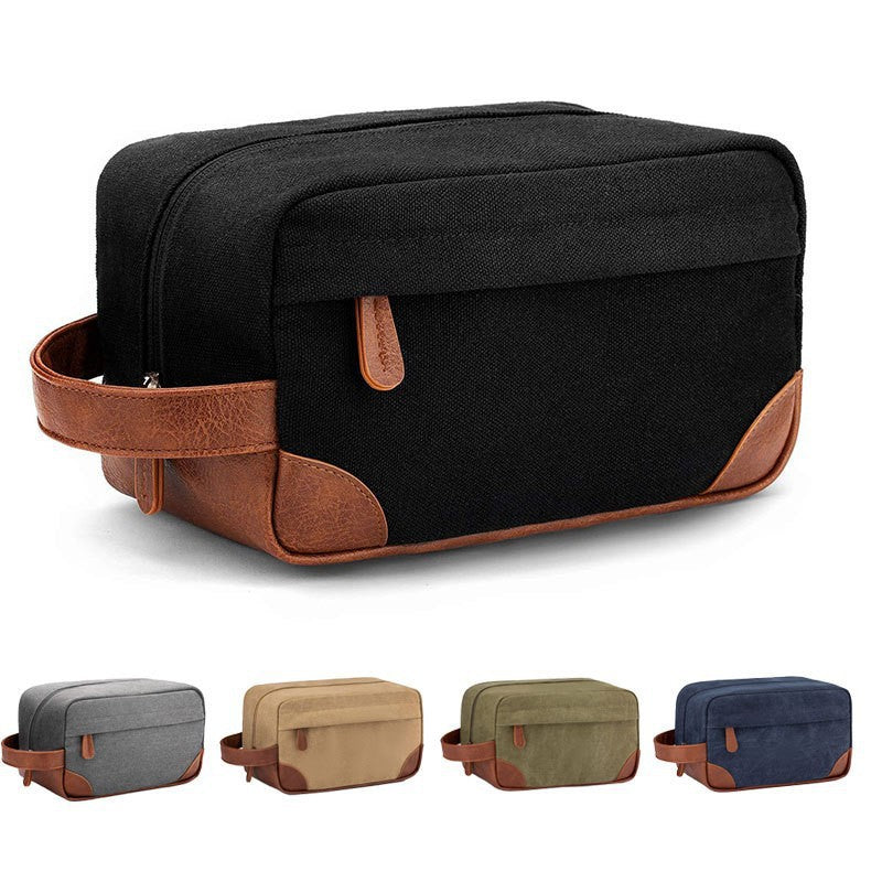 Black And Brown Men's Canvas Toiletry Bag - Large Capacity Water-Resistant Travel Organizer Dopp Kit with Handle