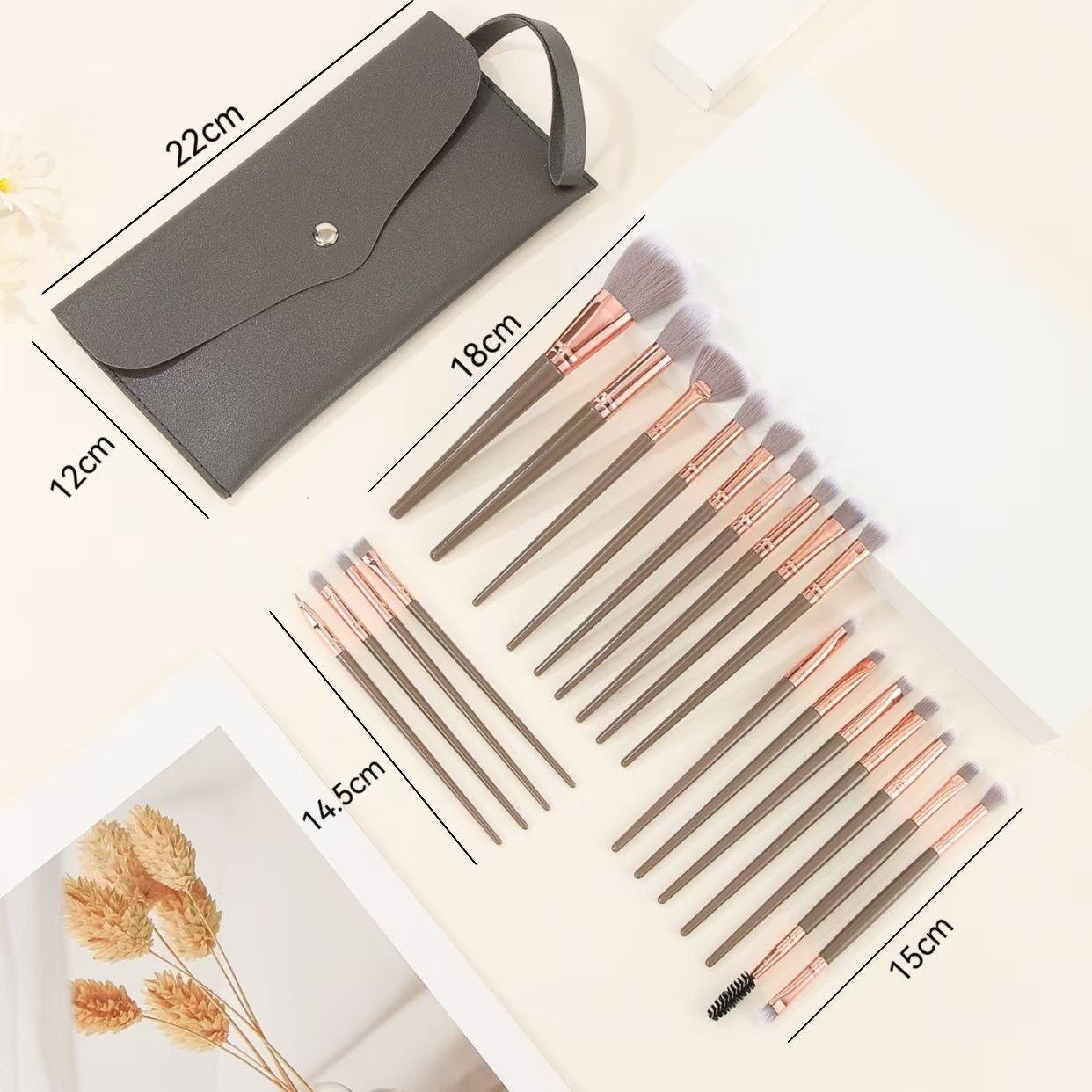 Brown and Glod Complete 20-Piece Makeup Brush Set with Travel Pouch - Professional Synthetic Face & Eye Brushes Kit