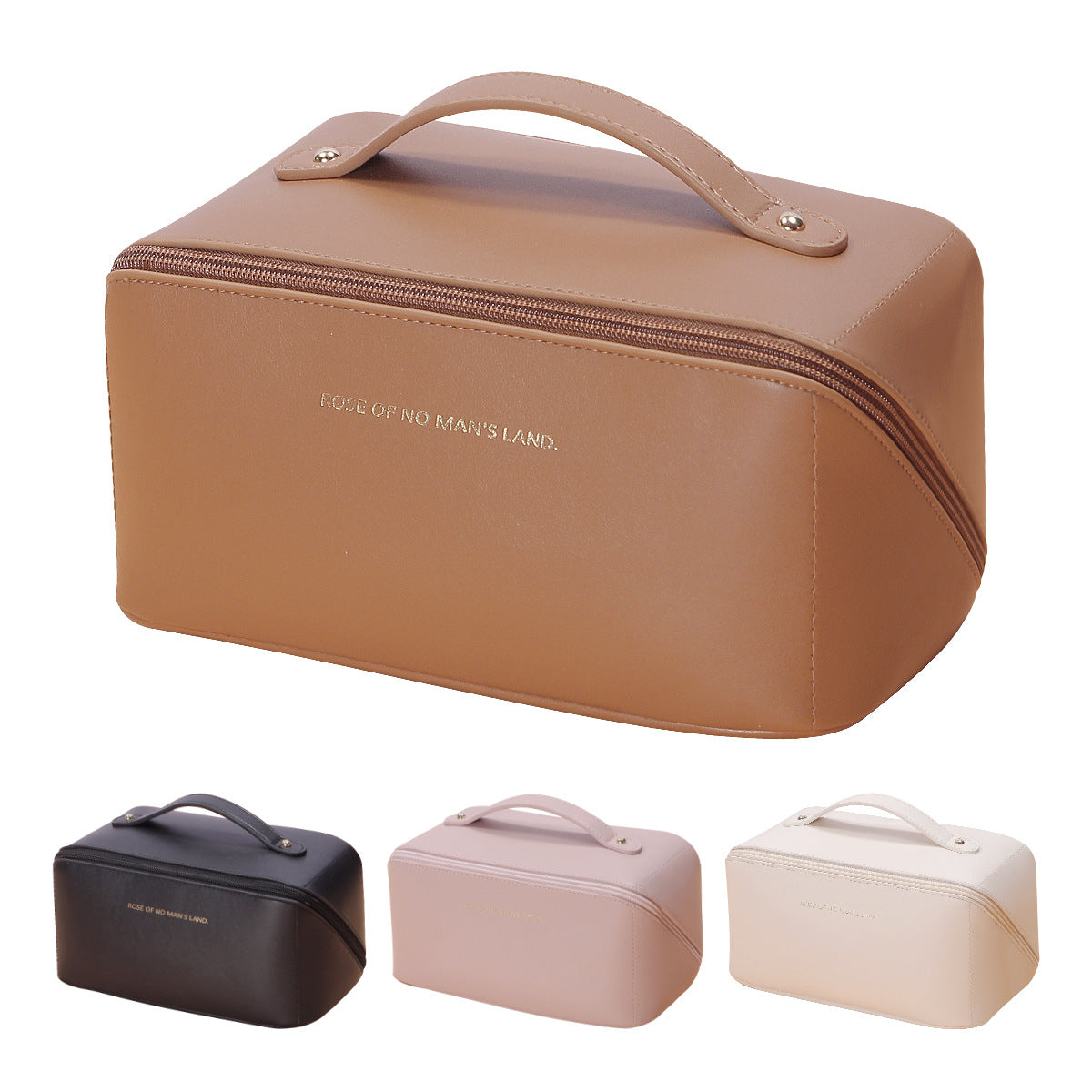 Black Elegant PU Leather Makeup Bag & Toiletry Organizer with Detachable Mesh Pouch - Large Capacity Travel Cosmetic Case