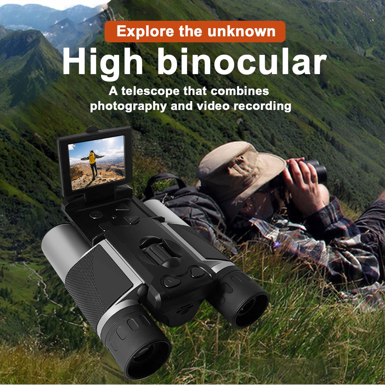 Silver and Black HD Digital Camera Binoculars 8X Zoom - Record Video & Photos with LCD Screen, Starlight Night Vision for Outdoors