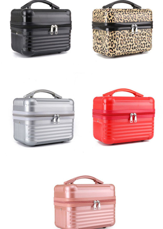 Red Durable Hard Shell Makeup Travel Case - Large Capacity Portable Cosmetic Organizer Box with Handle