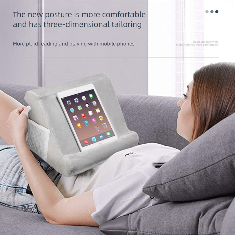 Dark Blue Soft Multi-Angle Tablet Pillow Stand - Comfy Reading & Viewing Holder for iPads, Books, eReaders
