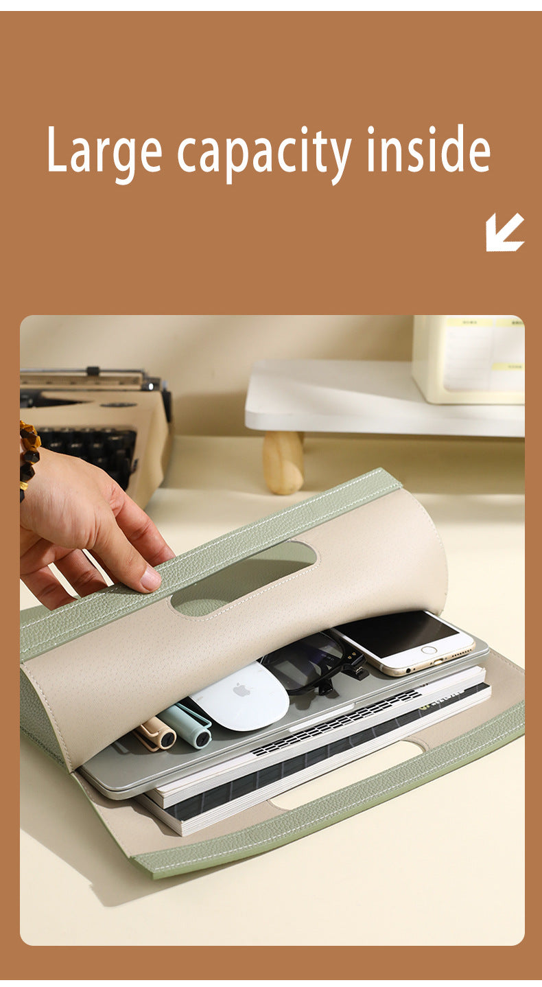 Beige Professional A4 PU Leather Document Bag - Waterproof Handheld File Folder Portfolio for Business & Conference