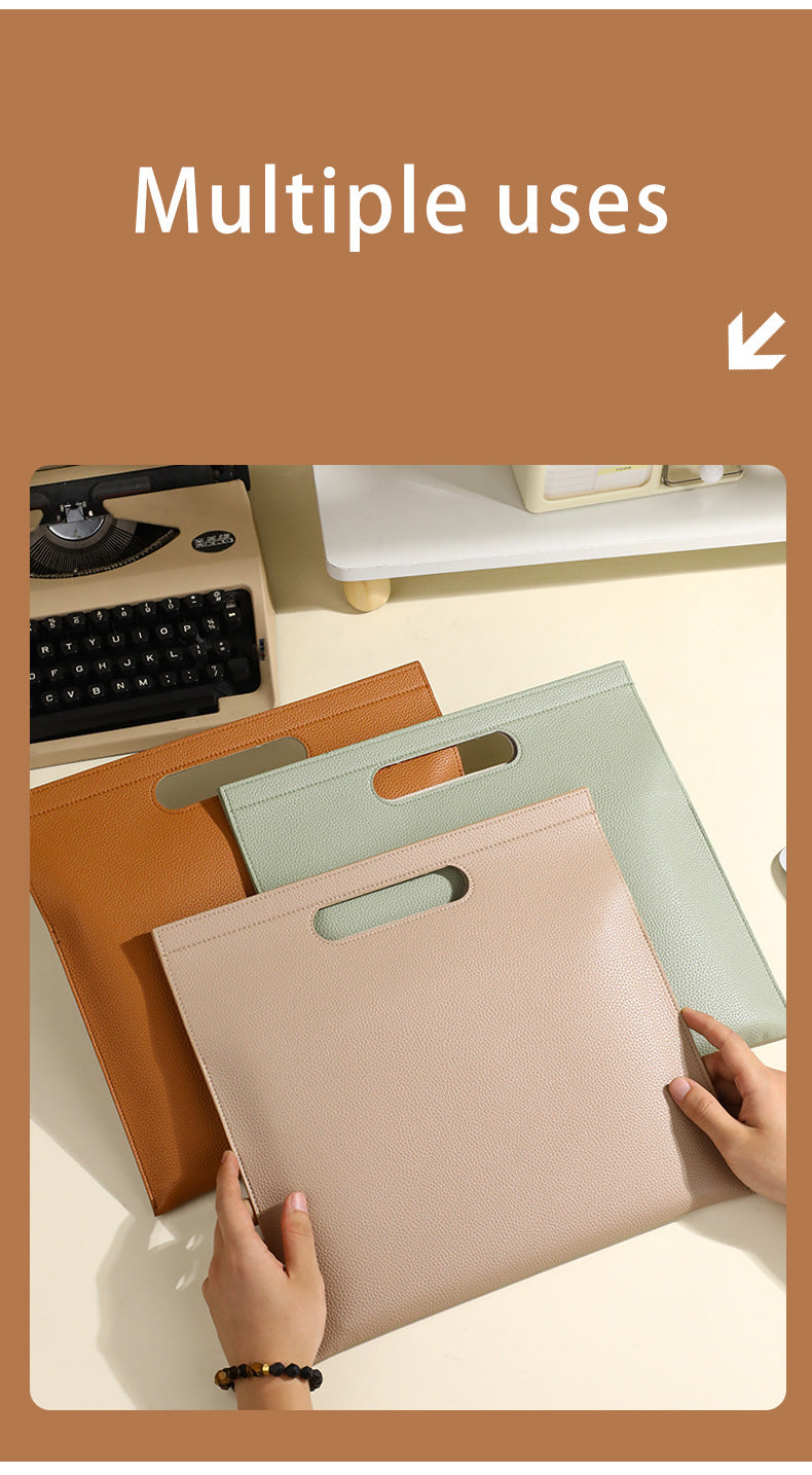 Light Pink Professional A4 PU Leather Document Bag - Waterproof Handheld File Folder Portfolio for Business & Conference