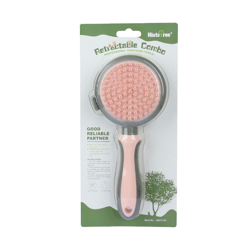 Pink And Grey Dual-Sided Pet Grooming Brush - Self-Cleaning Slicker & Gentle Massage Bath Comb for Dogs & Cats