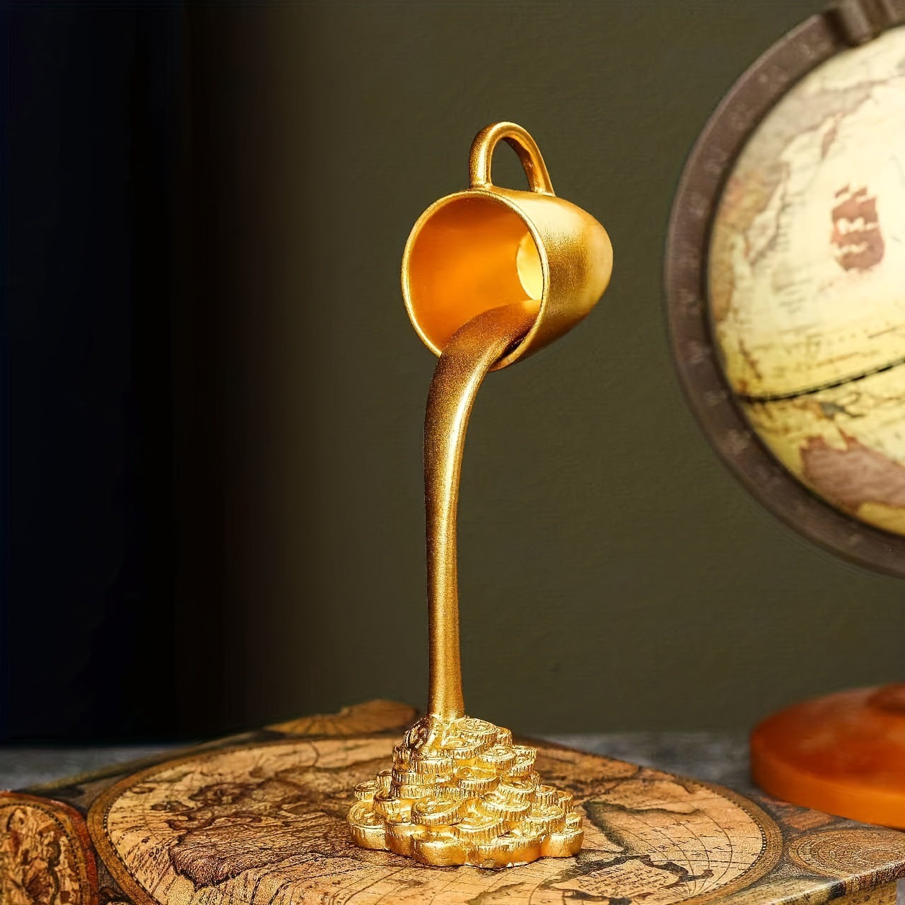 2 Pcs ( 1 Glod Cup and 1 White Cup) Magic Pouring Coffee Cup Sculpture - Unique Resin Tabletop Art Accent"