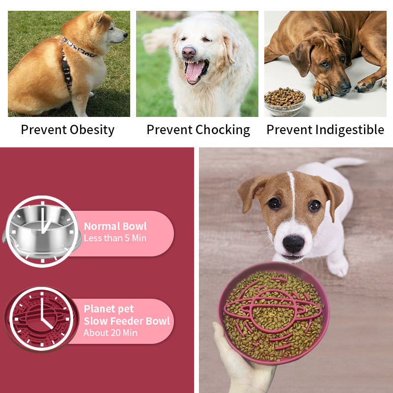 Apricot Silicone Planet Slow Feeder Dog Bowl - 2-in-1 Anti-Choke Lick Mat for Healthy Eating & Fun