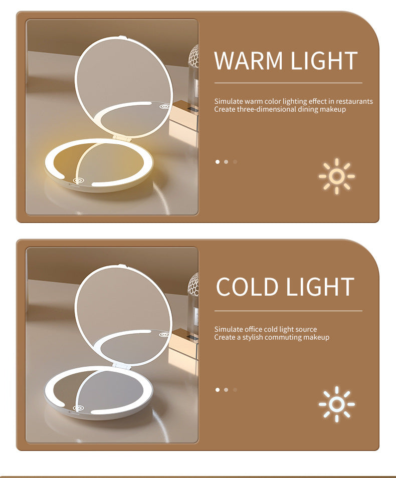 White LED Travel Makeup Mirror - Rechargeable Compact Mirror with 3 Color Lights, 1x/5x Magnification & Smart Auto On/Off