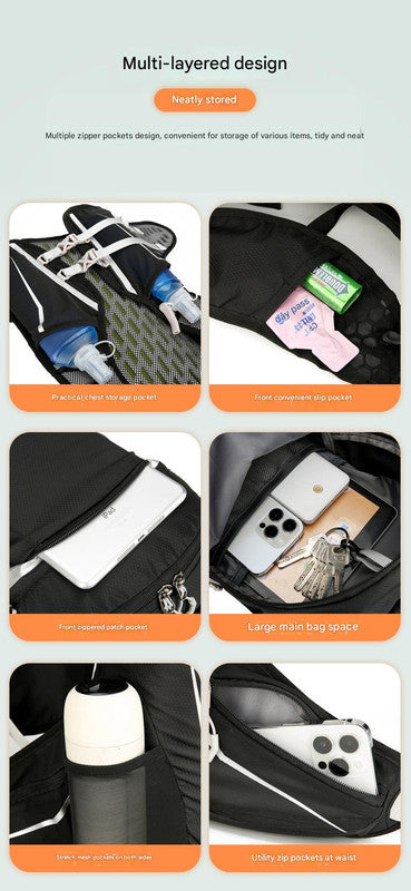 Red Lightweight 16L Outdoor Cycling & Hiking Backpack - Water-Repellent Nylon Daypack with Reflective Strips