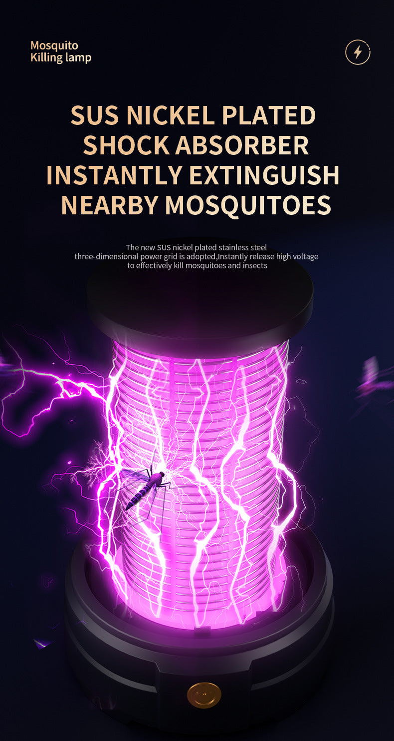 USB Rechargeable Dark Blue Portable 3-in-1 Electric Mosquito Zapper Lamp - UV Bug Killer, Warm Night Light & Bright Lantern