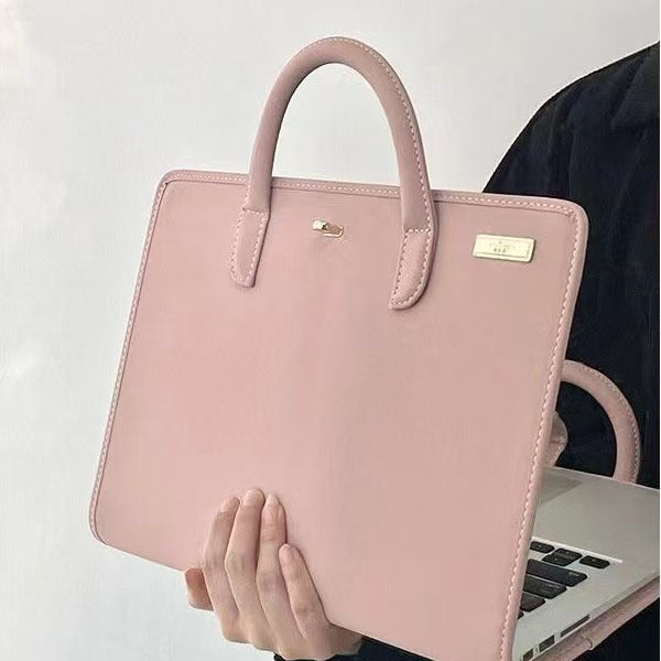 Chic Pink 14-Inch Laptop Handbag - PU Leather Sleeve with Carry Handles & Cooling Vents