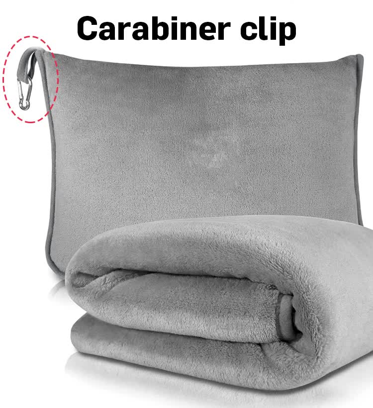 Grey 2-in-1 Plush Travel Blanket & Pillow Set - Soft Flannel with Luggage Strap & Carabiner (50x60in)