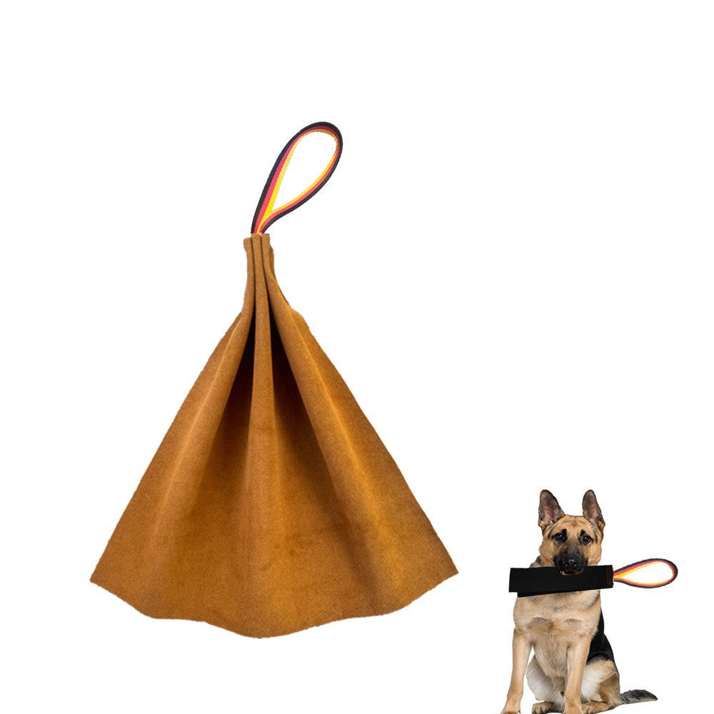 Brown Premium Full-Grain Leather Dog Training Tug - Interactive Bite Rag with Strong Loop Handle for Play & Drive Building