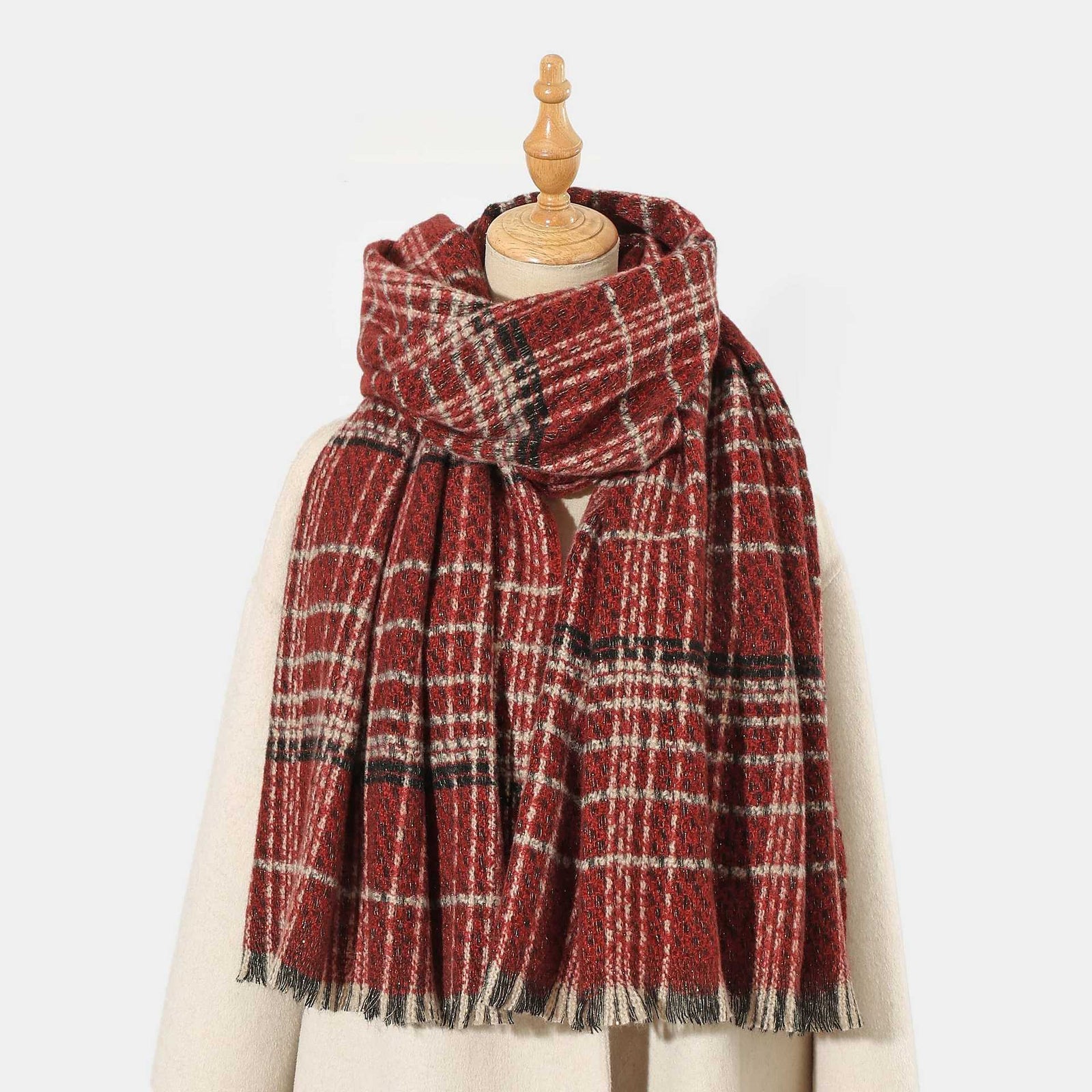 Red Chic Plaid Winter Scarf - Large Soft Polyester Shawl Wrap with Tassels, Korean Inspired Fashion