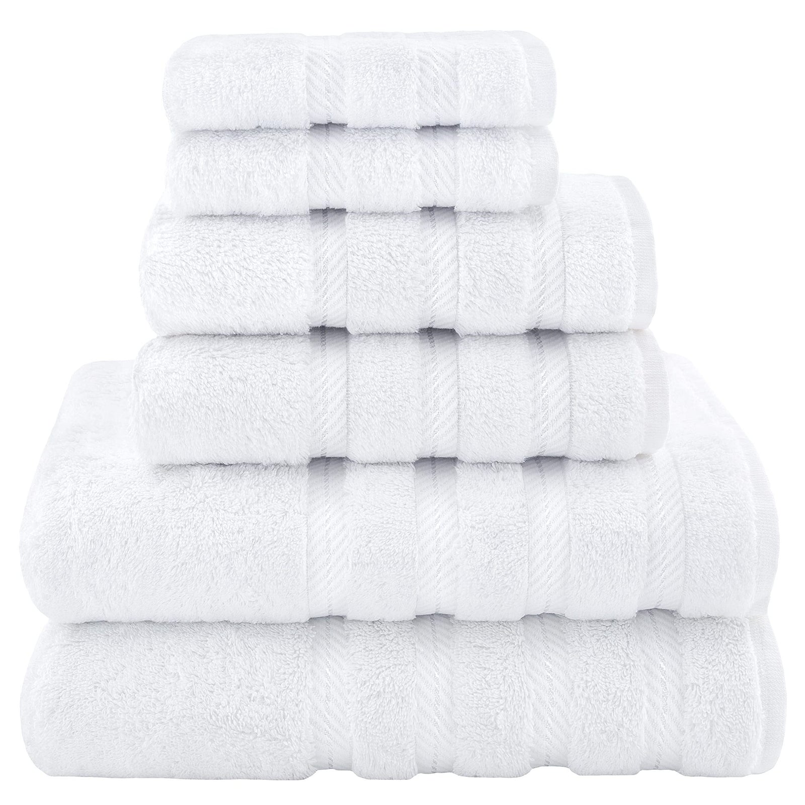 White Luxury 6-Piece Combed Cotton Towel Bale Set - Ultra Soft & Absorbent Bath, Hand, Face Towels