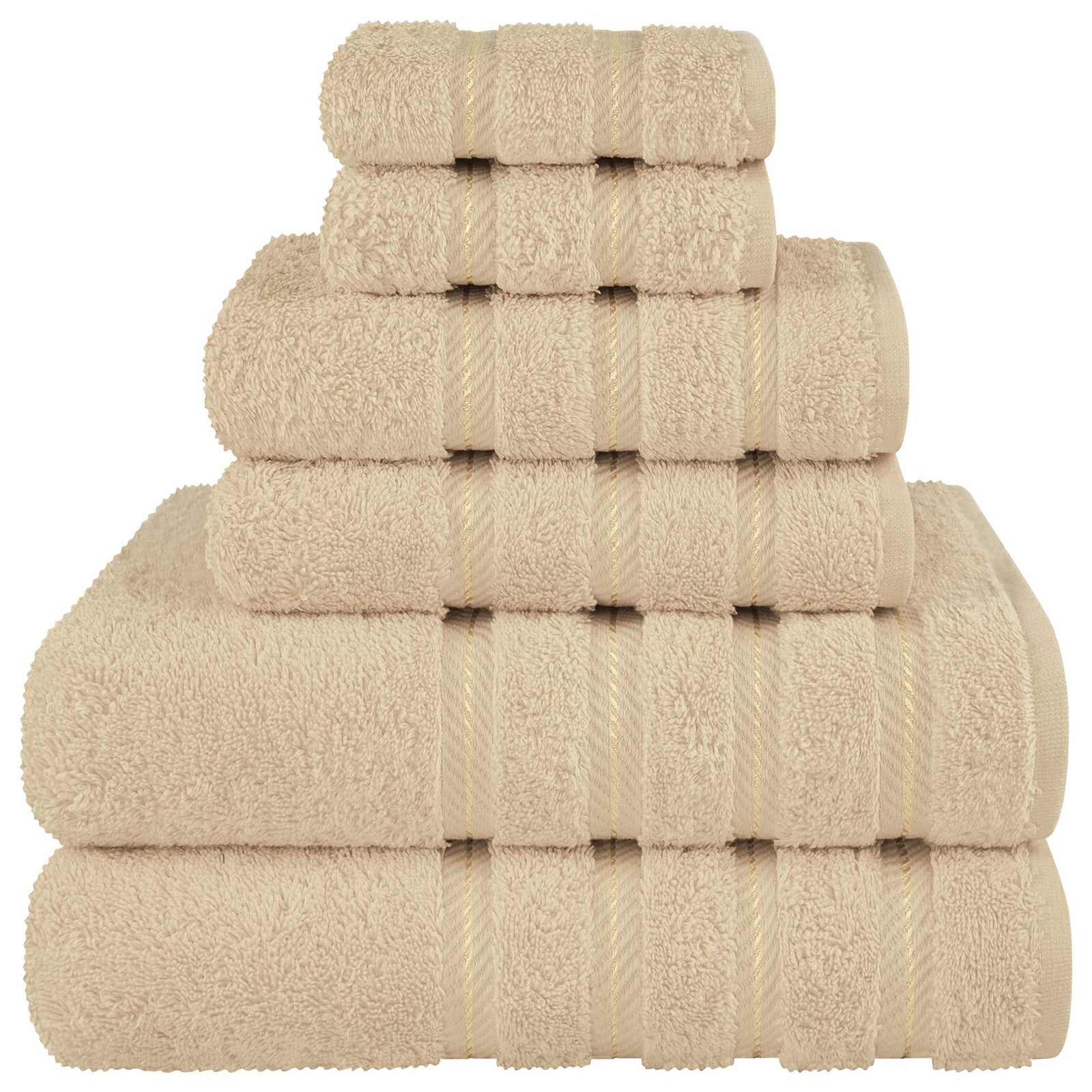 Khaki Luxury 6-Piece Combed Cotton Towel Bale Set - Ultra Soft & Absorbent Bath, Hand, Face Towels