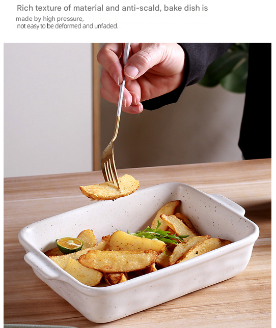 Green Elegant Speckled Ceramic Rectangular Baking Dish - 800ML Oven & Microwave Safe Casserole Pan with Handles