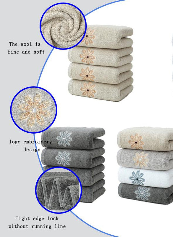 Grey 4-Pack Elegant Glod Floral Embroidered Cotton Hand Towels - Ultra Soft & Absorbent