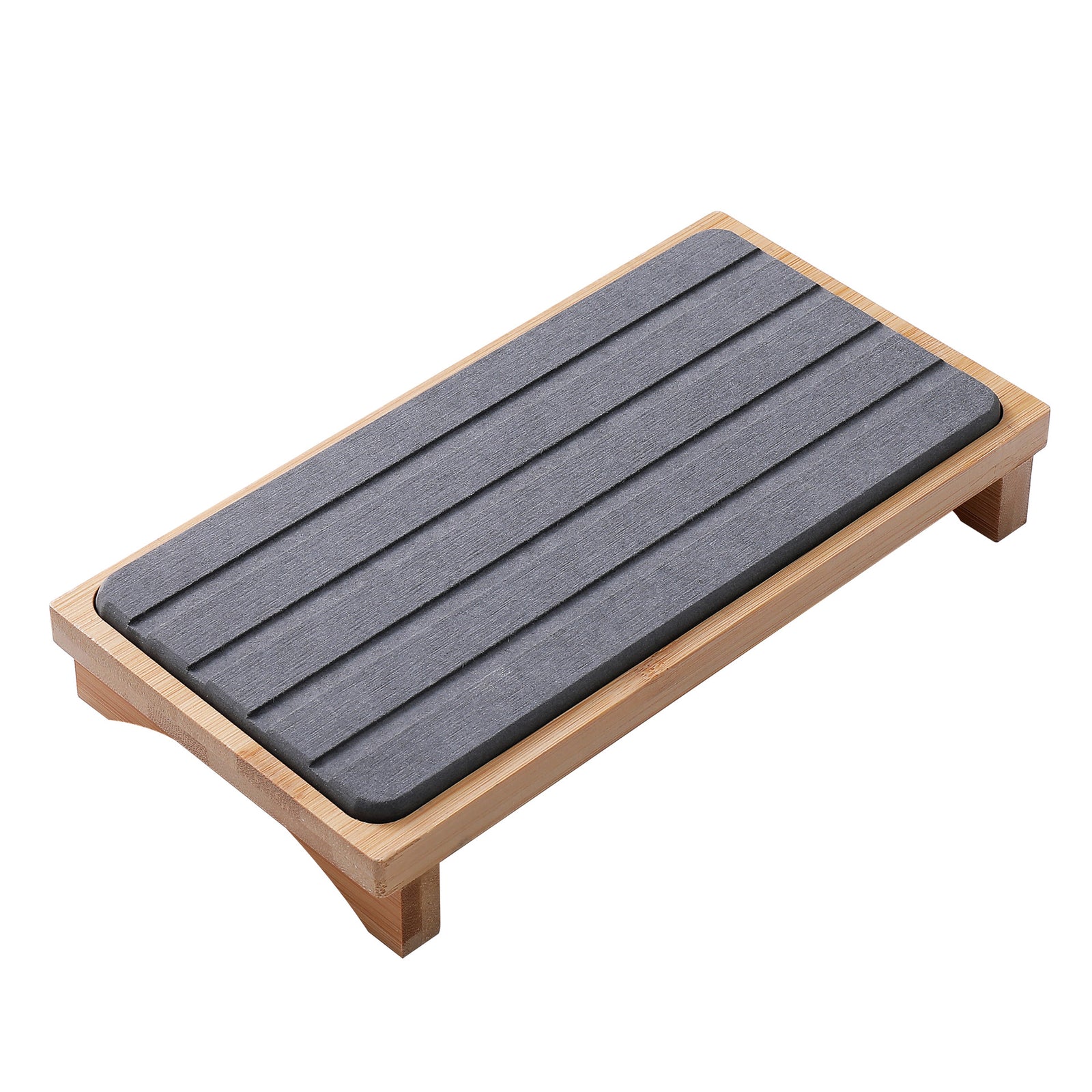 Dark Grey Natural Diatomaceous Earth Absorbent Drying Tray with Bamboo Base - Quick-Dry Stone Mat for Kitchen & Bathroom Sink