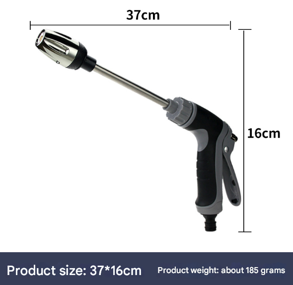 Black and Grey Heavy Duty Long Wand Garden Hose Nozzle - High Pressure Water Spray Gun with Adjustable Patterns for Car Wash, Plants & Cleaning