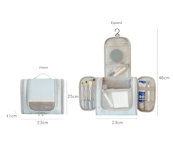 Dark Blue Large Capacity Hanging Travel Toiletry Bag - Portable Waterproof Organizer for Cosmetics, Makeup & Toiletries with Multiple Compartments