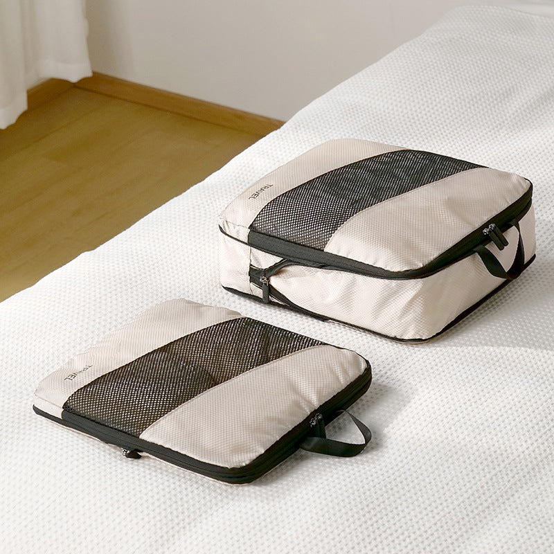 Black Premium 6-Piece Compression Packing Cubes Set - Lightweight Polyester Travel Organizers for Luggage, Includes Shoe Bag & Toiletry Pouch
