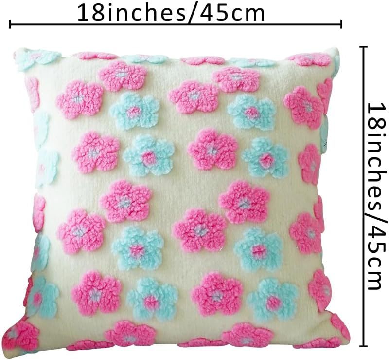 Red and Brown Charming 3D Floral Plush Cushion Covers - Set of 4, 45x45cm Soft Faux Lambswool Pillowcases for Sofa & Bed Decor