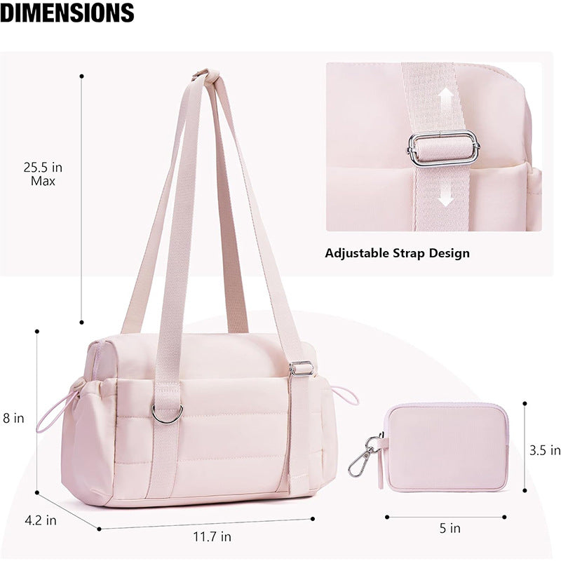 Beige Chic Women's Mini Gym Duffel Bag - Lightweight Nylon Shoulder Tote with Wet Pocket, Multiple Compartments & Removable Pouch