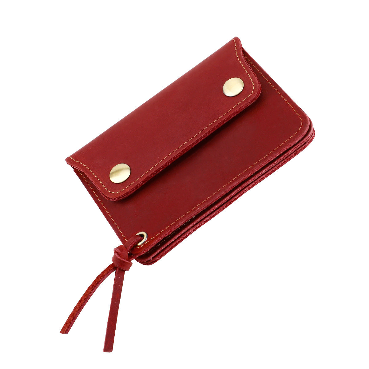 Red Vintage Handmade Crazy Horse Leather Wallet - Compact Card Holder & Zippered Coin Purse with Snap Closure