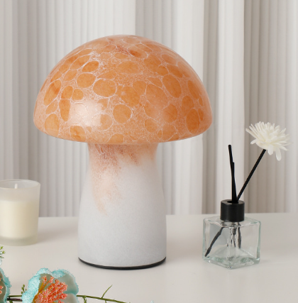 Speckled Orange Retro Swirl Glass Mushroom Table Lamp - LED Bedside Night Light