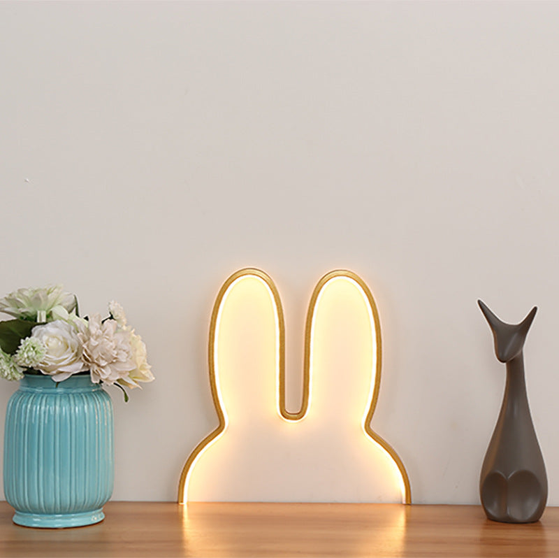 Gold 29x30cm Adorable Bunny LED Wall Night Light - USB Powered Warm White Lamp for Kids Room Decor