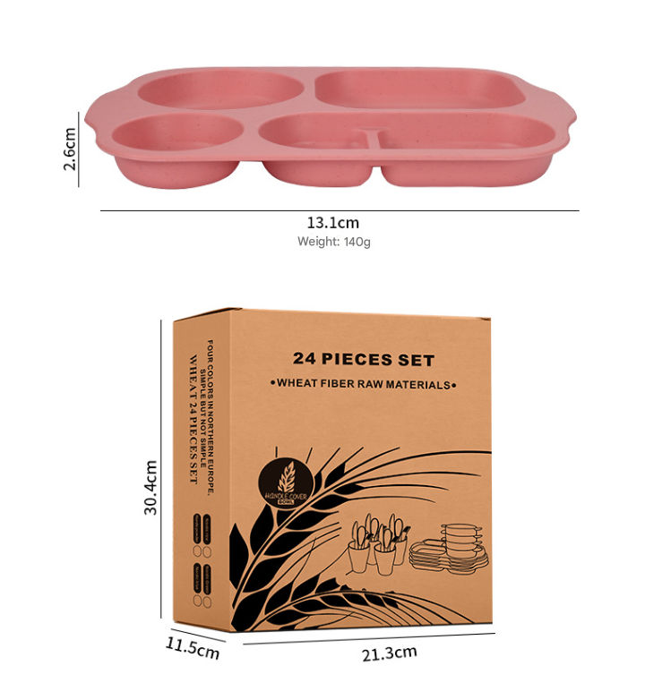 White Durable Eco-Friendly Wheat Straw Dinnerware Set - 24 Pieces with Plates, Bowls, Cups & Cutlery