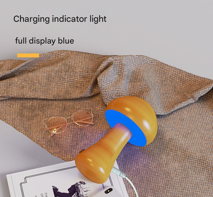 Dark Brown Solid Wood Mushroom LED Table Lamp - Rechargeable Touch Control Bedside Night Light (Large)