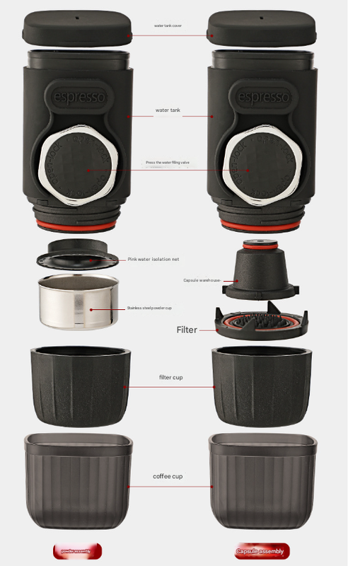 Portable Hand-Press Espresso Maker - Compact Capsule & Powder Coffee Machine