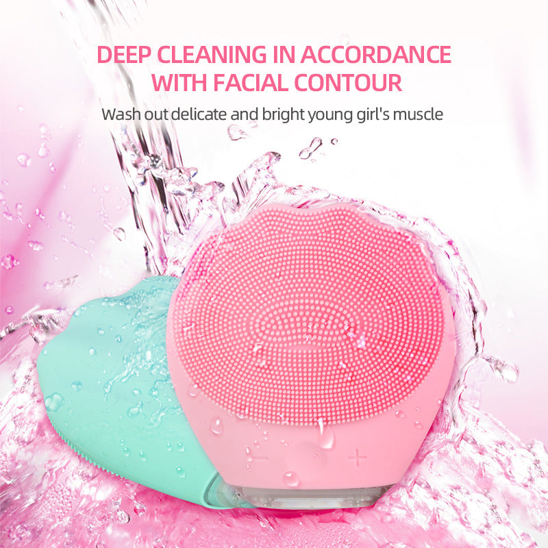Green Electric Silicone Facial Cleanser - All-Around Vibration Massage Face Cleaning Device
