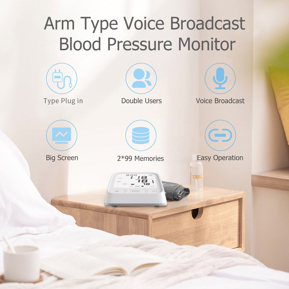 White Smart Upper Arm Blood Pressure Monitor - Medical Automatic BP Machine for Export