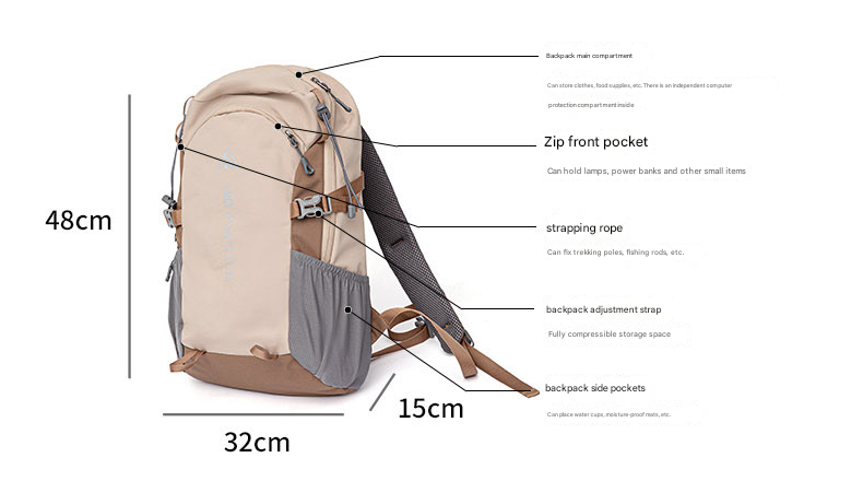 Balck-white 20L Lightweight Hiking Backpack for Camping, Travel, and Commuting