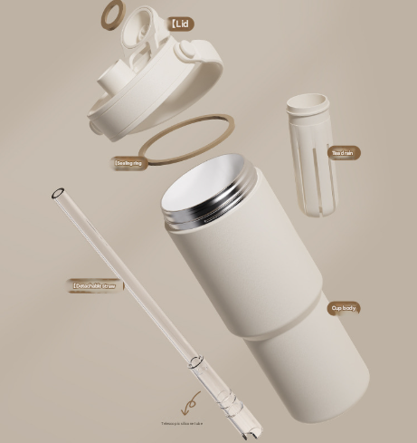 Black 30oz Ceramic-Lined Insulated Tumbler with Handle, 735ml Stainless Steel Travel Mug