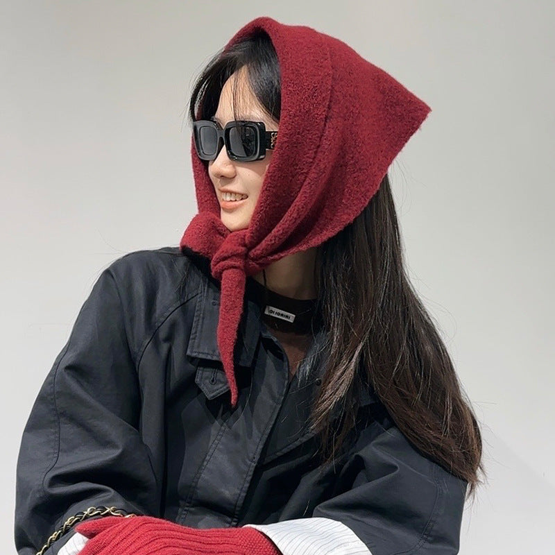 2-Piece Red Elegant Wool Blend Triangle Scarf - Luxurious Knit Shawl for Women (39 x 110cm)