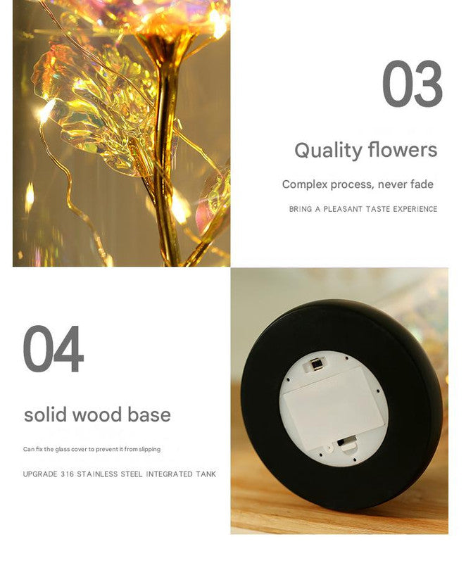 Enchanted Rose & Teddy Bear in Glass Dome with LED Lights - I Love You" Gift(blue)"