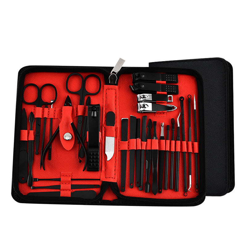 30-Piece Professional Manicure & Pedicure Set,Stainless Steel Grooming Kit(black-red)