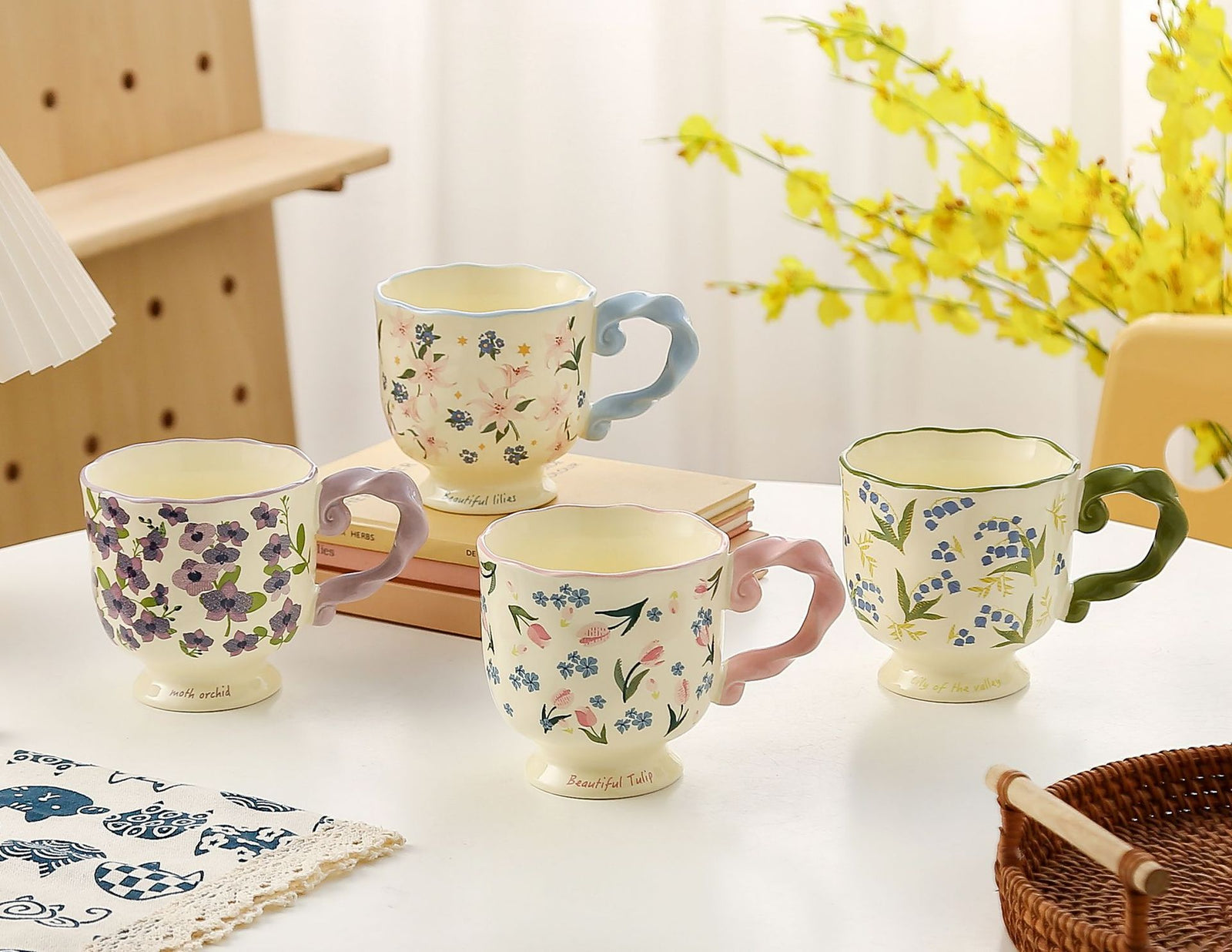 Elegant Ceramic Mug with Sculpted Handle,400ml Vintage Inspired Pedestal Design(Blue)