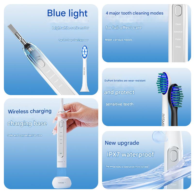 LED Sonic Electric Toothbrush - 2-in-1 Cleaning & Whitening, 4 Modes(white)