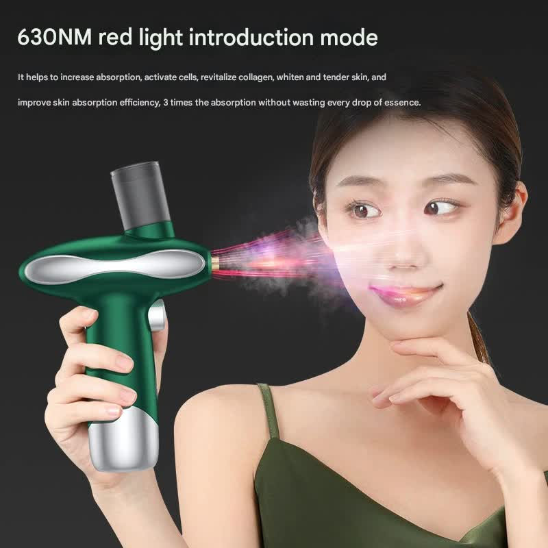 Portable Nano Facial Steamer & Oxygen Sprayer with Red/Blue Light Therapy(green)