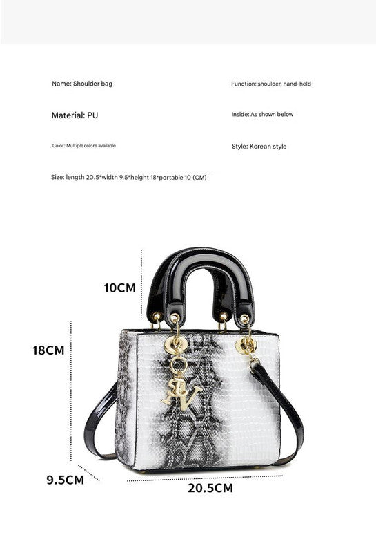 Chic Embossed Pattern Top Handle Bag - PU Leather Satchel with Detachable Shoulder Strap(white)